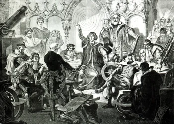 Nicolaus Copernicus (1473-1543) che spiega la sua teoria, 1873